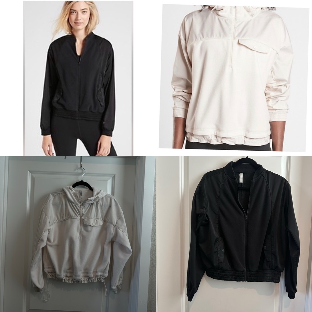 TWO Athleta Zion Microfleece Full Zip Jacket XS and cropped Hoodie (cream color)
